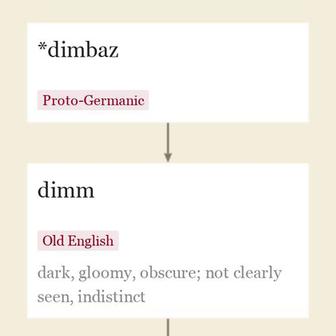 Origin and meaning of dim