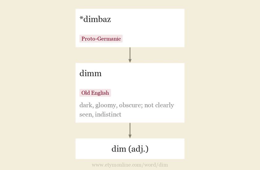 Origin and meaning of dim