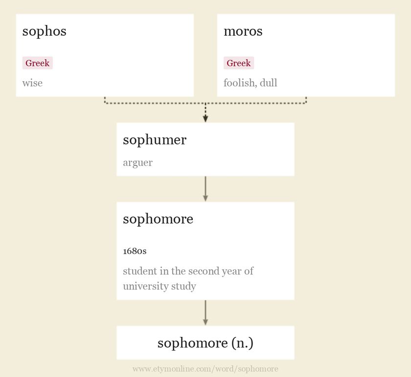 Origin and meaning of sophomore